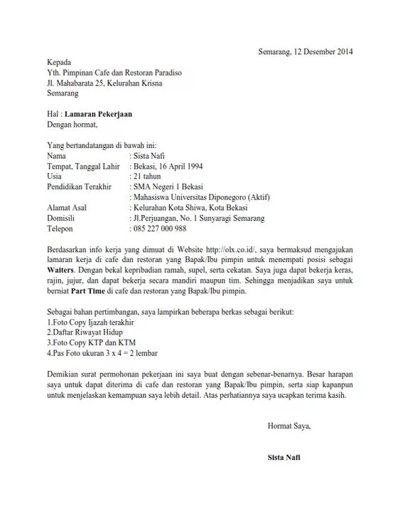 Contoh Surat Lamaran Part Time Beserta Trik Menulisnya - Blog Pintarnya