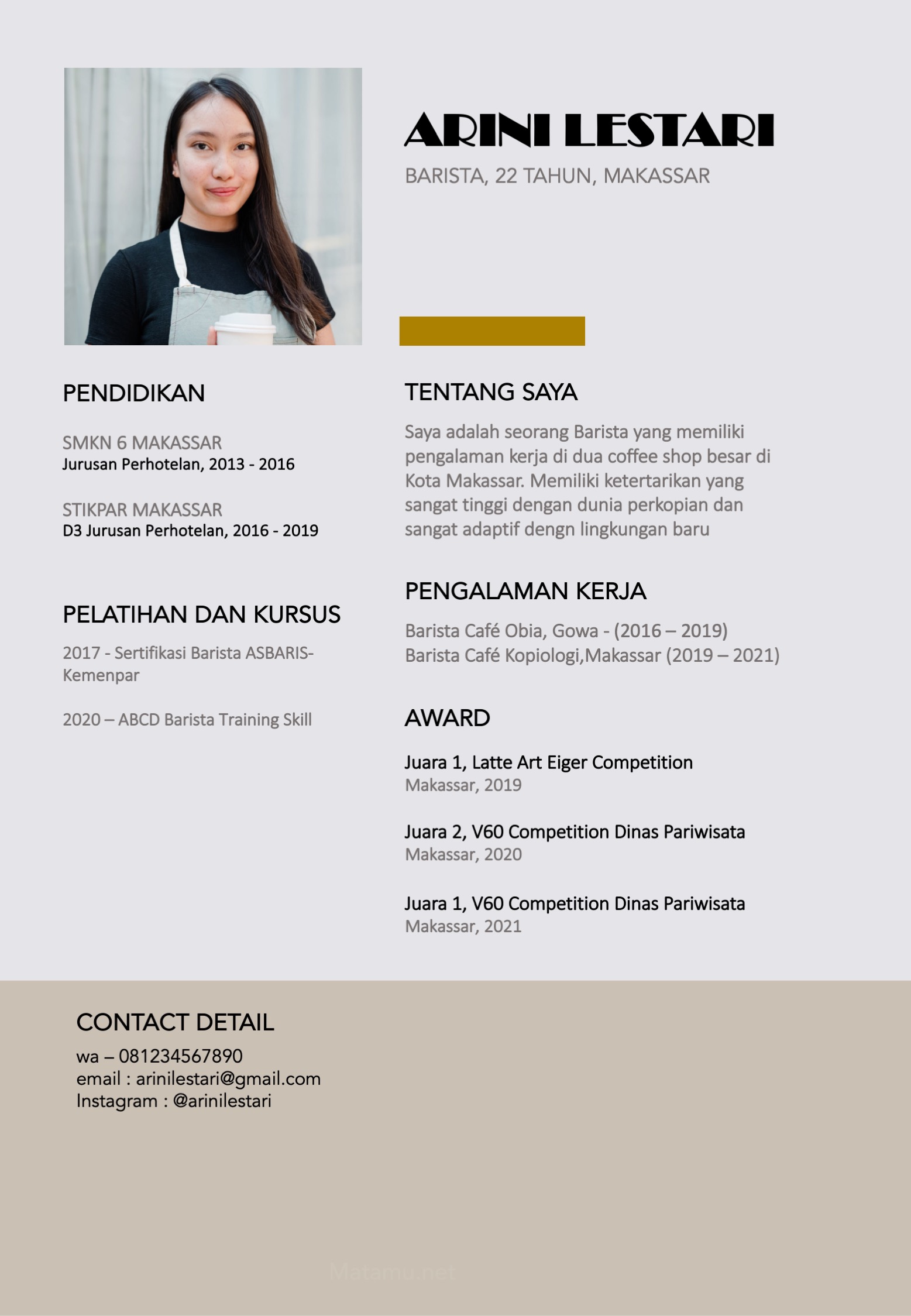 Contoh Cv Menarik Barista Contoh Curriculum Vitae Pmii - Riset