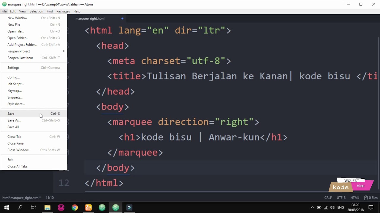 Gambar Tulisan Berjalan ke Kanan di HTML
