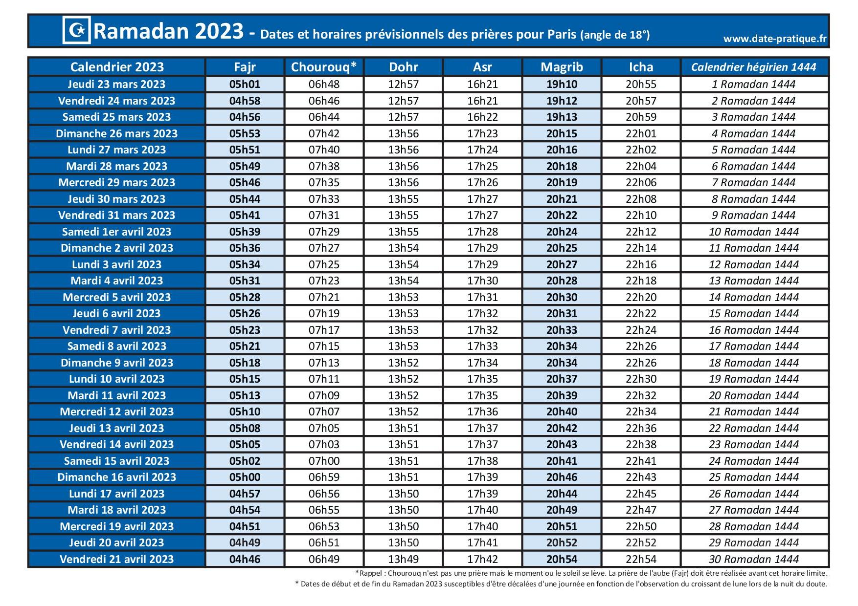 La Date De Ramadan 2023 - Esam Solidarity™. May 2023